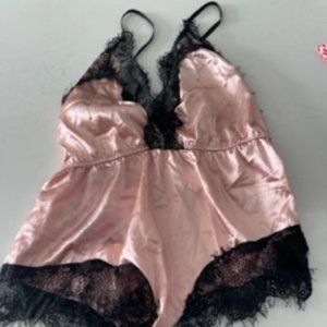 Pink and black lace chemise